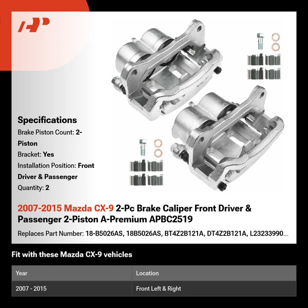 2007-2015 Mazda CX-9 2-Pc Brake Caliper Front Driver & Passenger 2-Piston A-Premium APBC2519