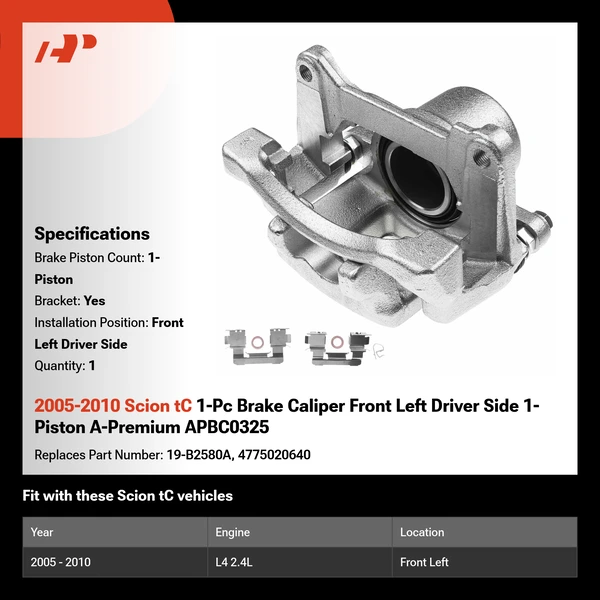 2005-2010 Scion tC 1-Pc Brake Caliper Front Left Driver Side 1-Piston A-Premium APBC0325