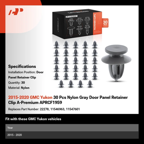 2015-2020 GMC Yukon 30 Pcs Nylon Gray Door Panel Retainer Clip A-Premium APRCF1959