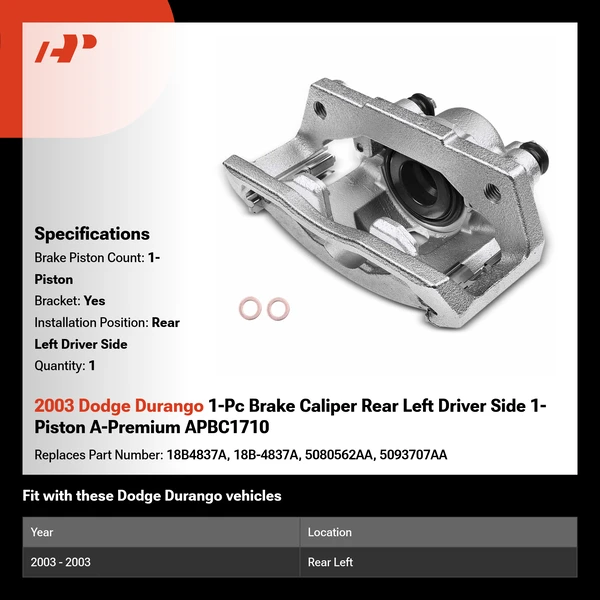 2003 Dodge Durango 1-Pc Brake Caliper Rear Left Driver Side 1-Piston A-Premium APBC1710