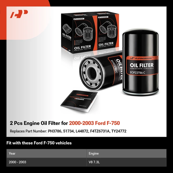 2 Pcs Engine Oil Filter for 2000-2003 Ford F-750