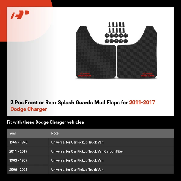 2 Pcs Front or Rear Splash Guards Mud Flaps for 2011-2017 Dodge Charger