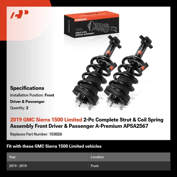 2019 GMC Sierra 1500 Limited 2-Pc Complete Strut & Coil Spring Assembly Front Driver & Passenger A-Premium APSA2567