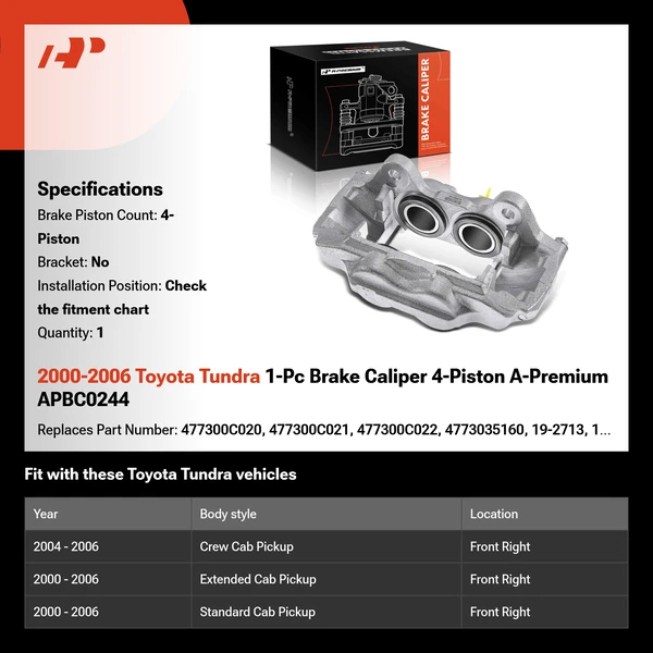 2000-2006 Toyota Tundra 1-Pc Brake Caliper 4-Piston A-Premium APBC0244