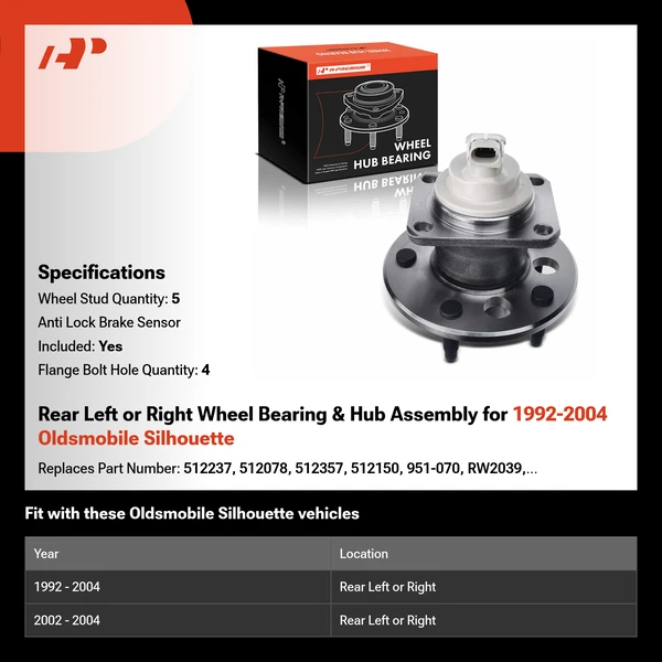 Rear Left or Right Wheel Bearing & Hub Assembly for 1992-2004 Oldsmobile Silhouette