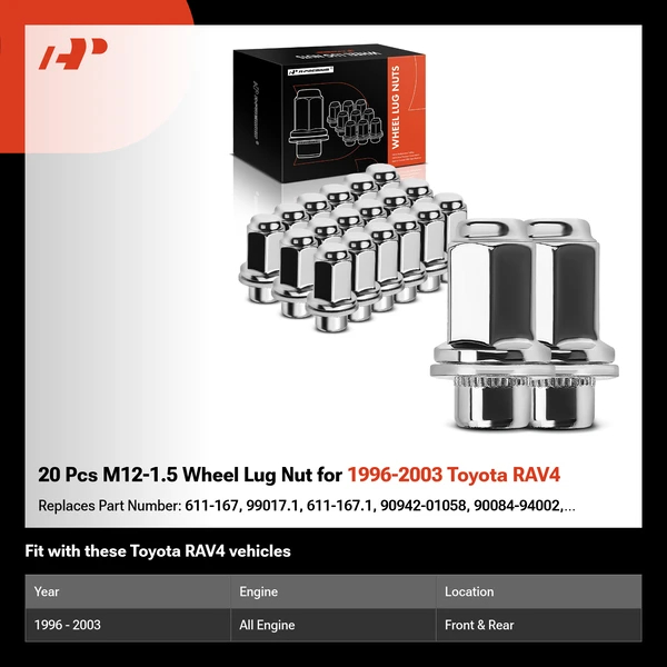 20 Pcs M12-1.5 Wheel Lug Nut for 1996-2003 Toyota RAV4