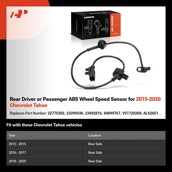 Rear Driver or Passenger ABS Wheel Speed Sensor for 2015-2020 Chevrolet Tahoe