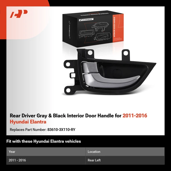 Rear Driver Gray & Black Interior Door Handle for 2011-2016 Hyundai Elantra