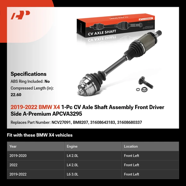 2019-2022 BMW X4 1-Pc CV Axle Shaft Assembly Front Driver Side A-Premium APCVA3295