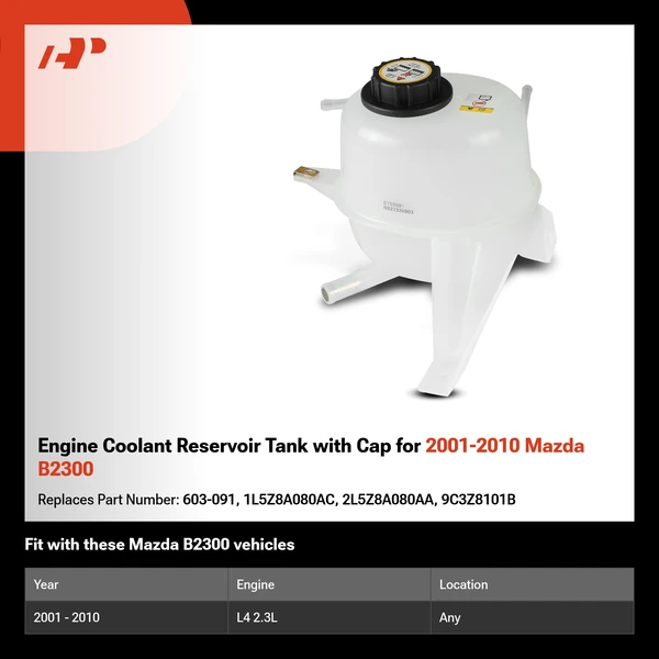 Engine Coolant Reservoir Tank with Cap for 2001-2010 Mazda B2300