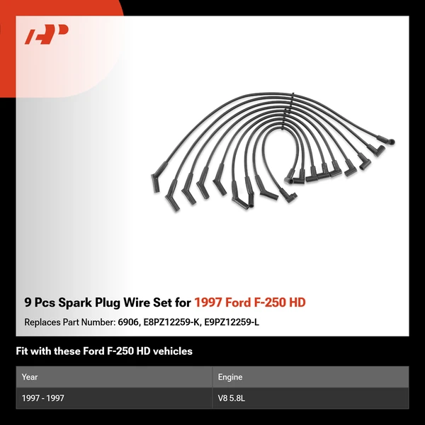 9 Pcs Spark Plug Wire Set for 1997 Ford F-250 HD