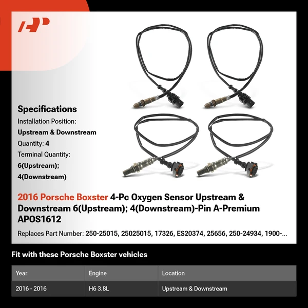 2016 Porsche Boxster 4-Pc Oxygen Sensor Upstream & Downstream 6(Upstream); 4(Downstream)-Pin A-Premium APOS1612