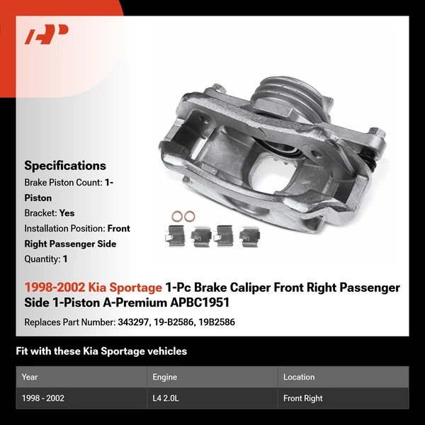 1998-2002 Kia Sportage 1-Pc Brake Caliper Front Right Passenger Side 1-Piston A-Premium APBC1951