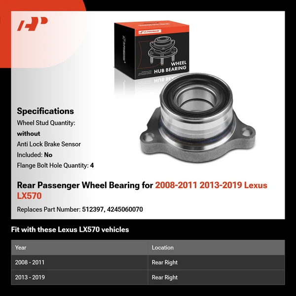 Rear Passenger Wheel Bearing for 2008-2011 2013-2019 Lexus LX570