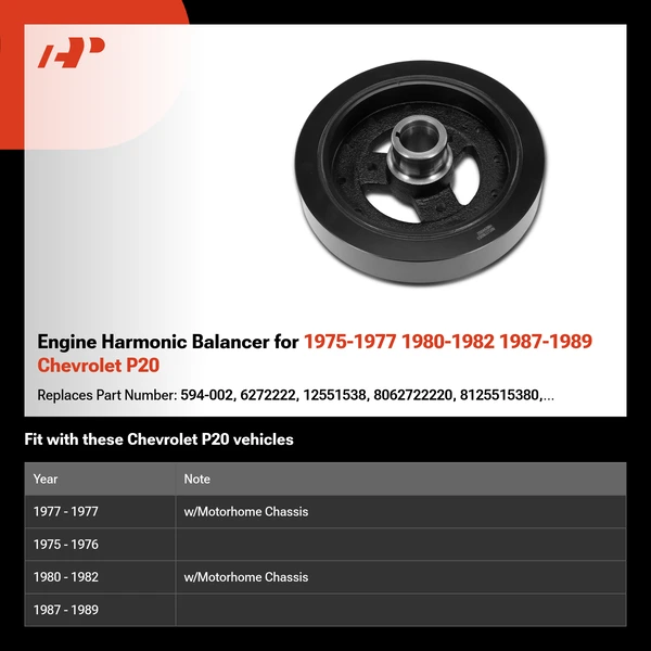 Engine Harmonic Balancer for 1975-1977 1980-1982 1987-1989 Chevrolet P20