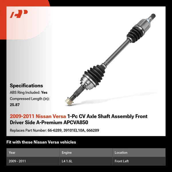 2009-2011 Nissan Versa 1-Pc CV Axle Shaft Assembly Front Driver Side A-Premium APCVA850
