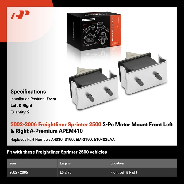 2002-2006 Freightliner Sprinter 2500 2-Pc Motor Mount Front Left & Right A-Premium APEM410