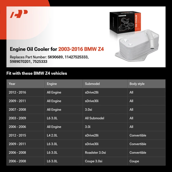 Engine Oil Cooler for 2003-2016 BMW Z4