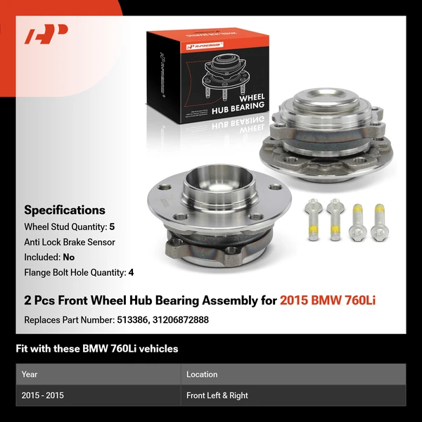 2 Pcs Front Wheel Hub Bearing Assembly for 2015 BMW 760Li