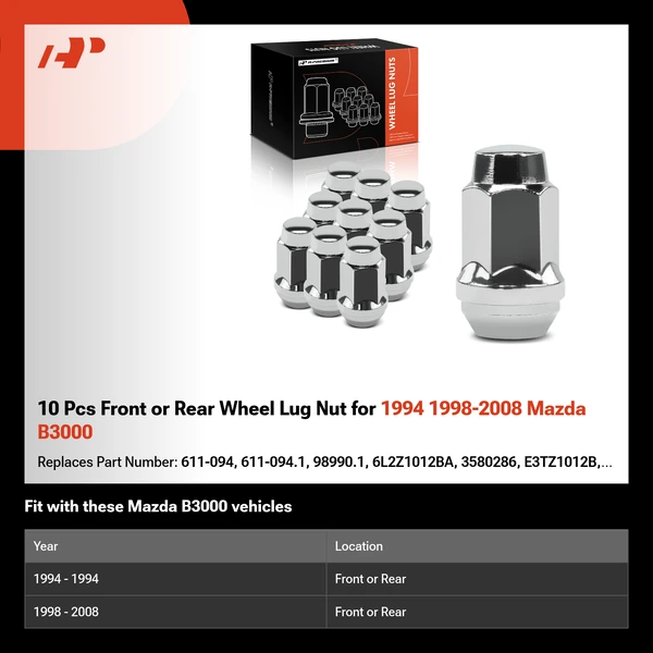 10 Pcs Front or Rear Wheel Lug Nut for 1994 1998-2008 Mazda B3000