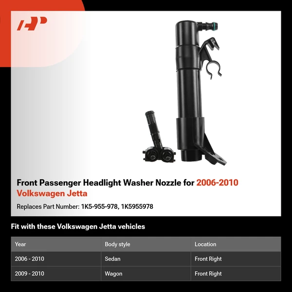 Front Passenger Headlight Washer Nozzle for 2006-2010 Volkswagen Jetta