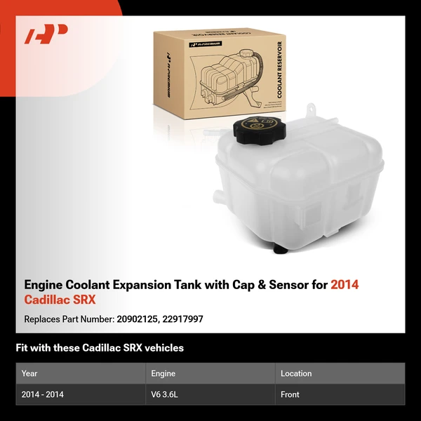 Engine Coolant Expansion Tank with Cap & Sensor for 2014 Cadillac SRX