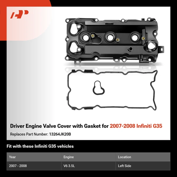 Driver Engine Valve Cover with Gasket for 2007-2008 Infiniti G35