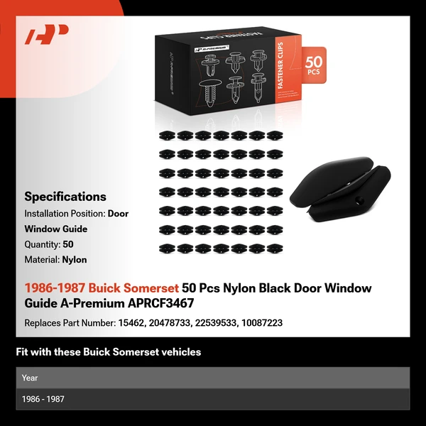 1986-1987 Buick Somerset 50 Pcs Nylon Black Door Window Guide A-Premium APRCF3467