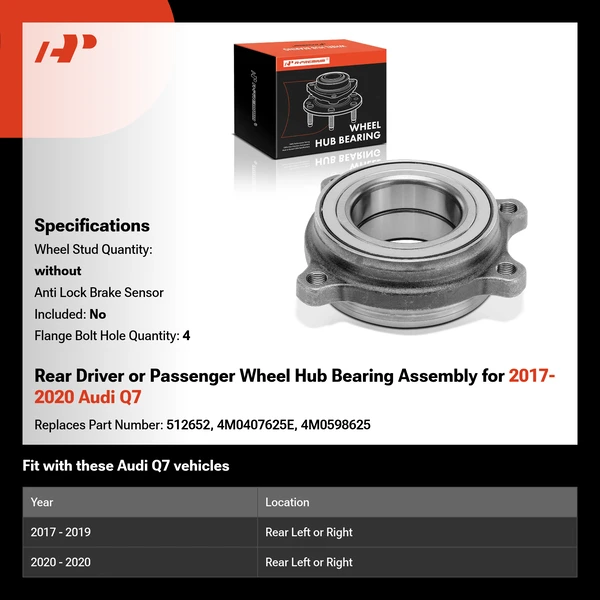 Rear Driver or Passenger Wheel Hub Bearing Assembly for 2017-2020 Audi Q7
