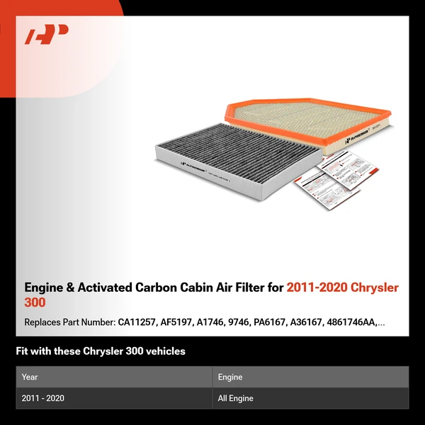 Engine & Activated Carbon Cabin Air Filter for 2011-2020 Chrysler 300