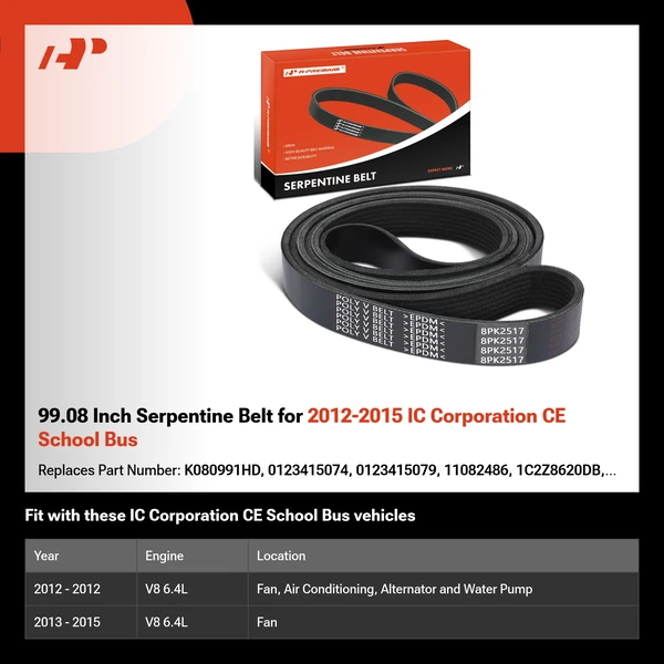 99.08 Inch Serpentine Belt for 2012-2015 IC Corporation CE School Bus