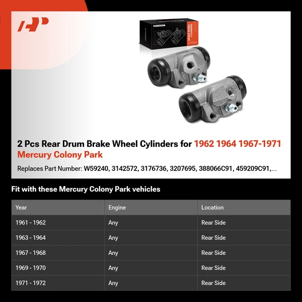 2 Pcs Rear Drum Brake Wheel Cylinders for 1962 1964 1967-1971 Mercury Colony Park