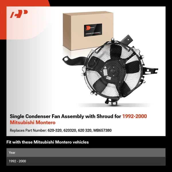Single Condenser Fan Assembly with Shroud for 1992-2000 Mitsubishi Montero