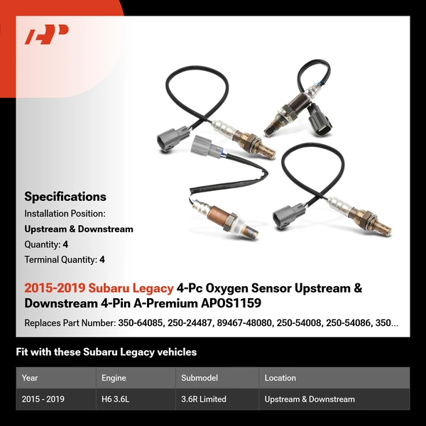 2015-2019 Subaru Legacy 4-Pc Oxygen Sensor Upstream & Downstream 4-Pin A-Premium APOS1159