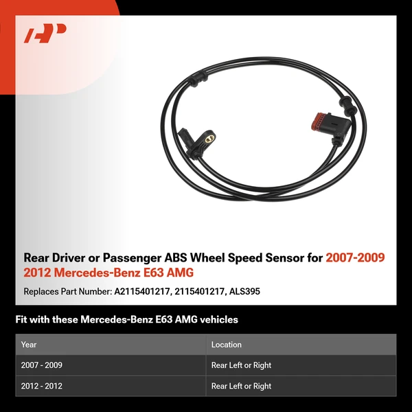 Rear Driver or Passenger ABS Wheel Speed Sensor for 2007-2009 2012 Mercedes-Benz E63 AMG