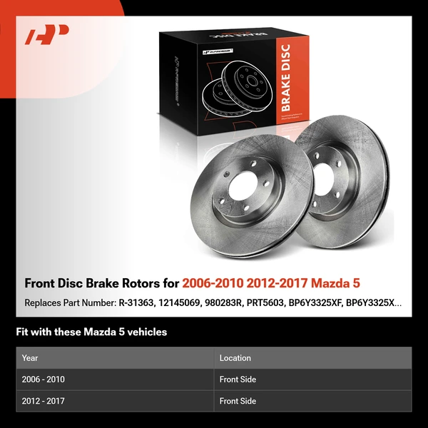 Front Disc Brake Rotors for 2006-2010 2012-2017 Mazda 5