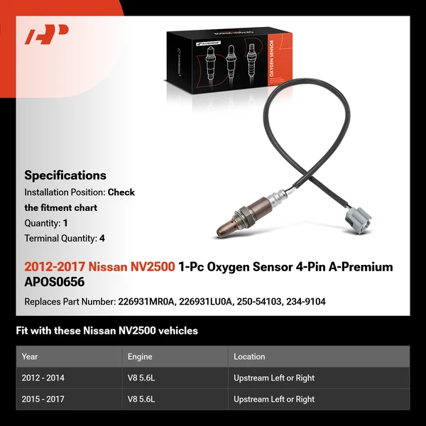 2012-2017 Nissan NV2500 1-Pc Oxygen Sensor 4-Pin A-Premium APOS0656
