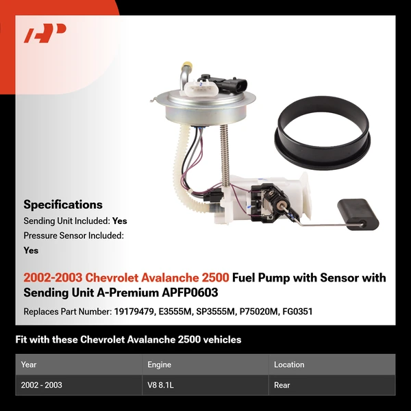 2002-2003 Chevrolet Avalanche 2500 Fuel Pump with Sensor with Sending Unit A-Premium APFP0603
