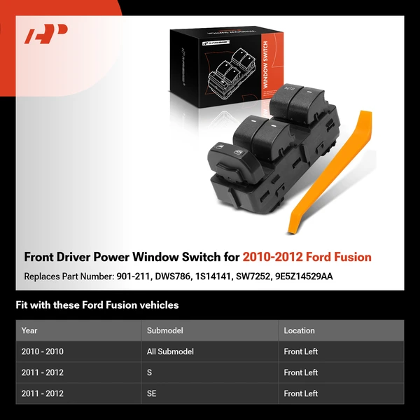 Front Driver Power Window Switch for 2010-2012 Ford Fusion