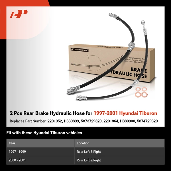 2 Pcs Rear Brake Hydraulic Hose for 1997-2001 Hyundai Tiburon