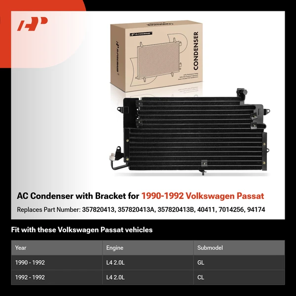 AC Condenser with Bracket for 1990-1992 Volkswagen Passat