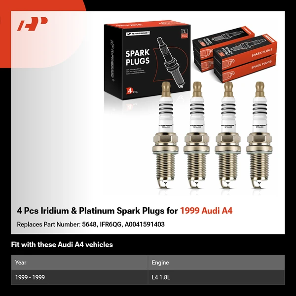4 Pcs Iridium & Platinum Spark Plugs for 1999 Audi A4