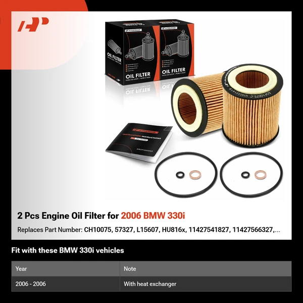 2 Pcs Engine Oil Filter for 2006 BMW 330i