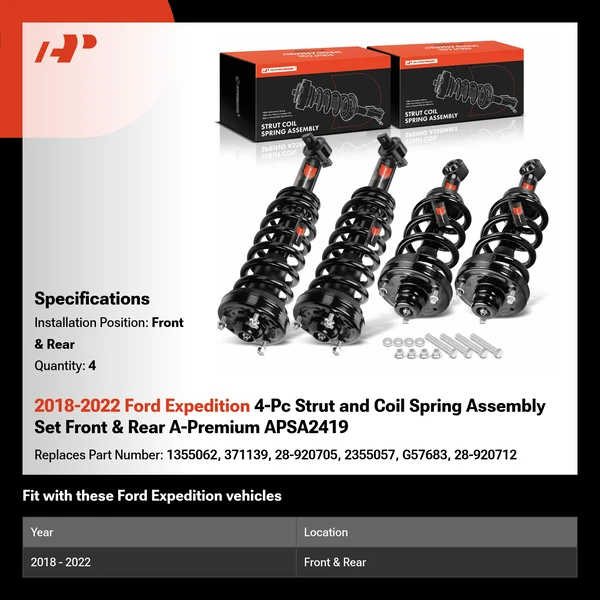 2018-2022 Ford Expedition 4-Pc Strut and Coil Spring Assembly Set Front & Rear A-Premium APSA2419