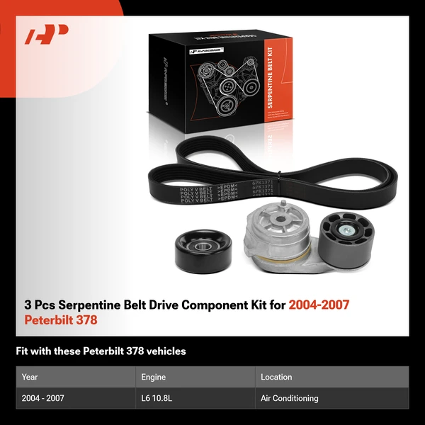 3 Pcs Serpentine Belt Drive Component Kit for 2004-2007 Peterbilt 378