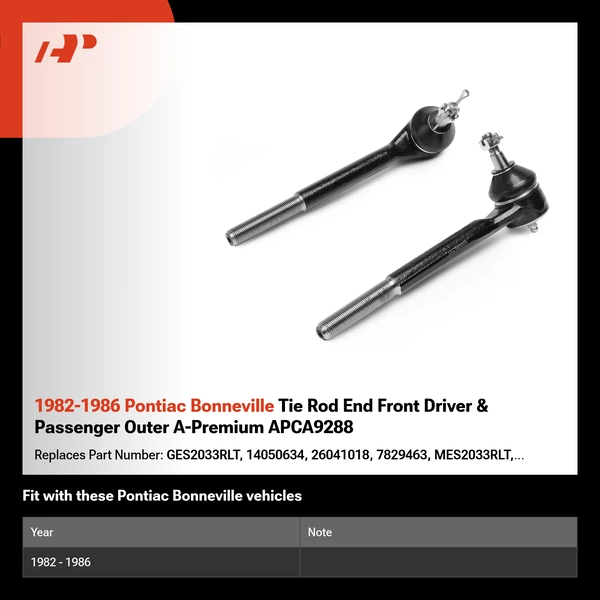 1982-1986 Pontiac Bonneville Tie Rod End Front Driver & Passenger Outer A-Premium APCA9288
