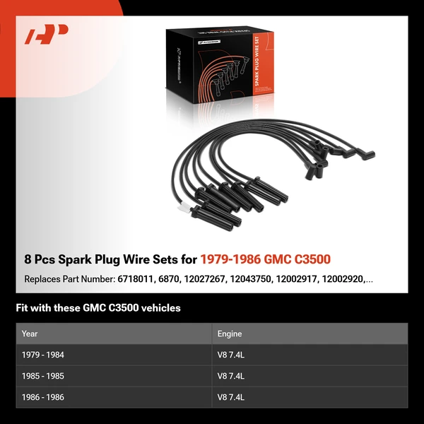8 Pcs Spark Plug Wire Sets for 1979-1986 GMC C3500