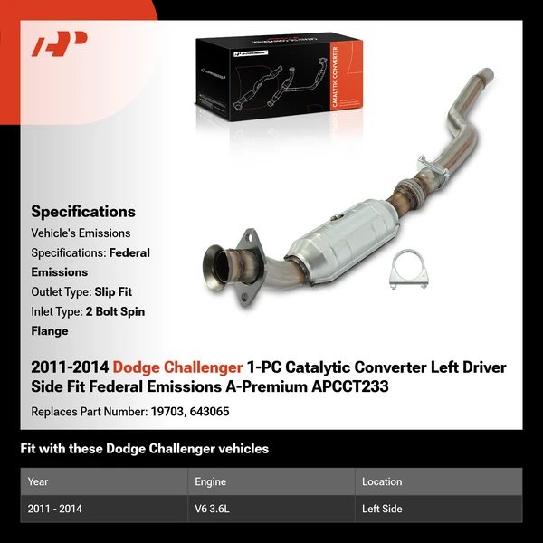 2011-2014 Dodge Challenger 1-PC Catalytic Converter Left Driver Side Fit Federal Emissions A-Premium APCCT233