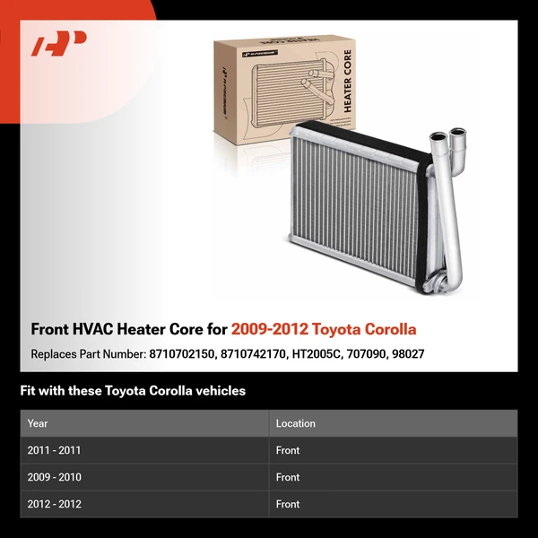 Front HVAC Heater Core for 2009-2012 Toyota Corolla