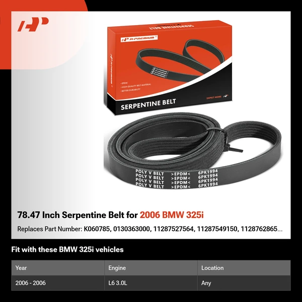 78.47 Inch Serpentine Belt for 2006 BMW 325i